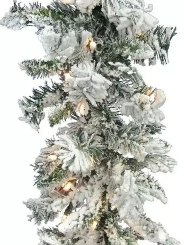 Flocked Balsam Garland 9 FT x 14 in. Staylit