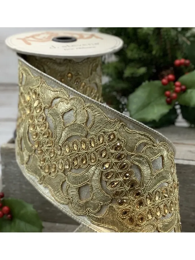 gold_crystal_trellis__in__0.webp Gold Crystal Trellis 4 in. x 5 yd. Metallic Dupion Gold/Platinum