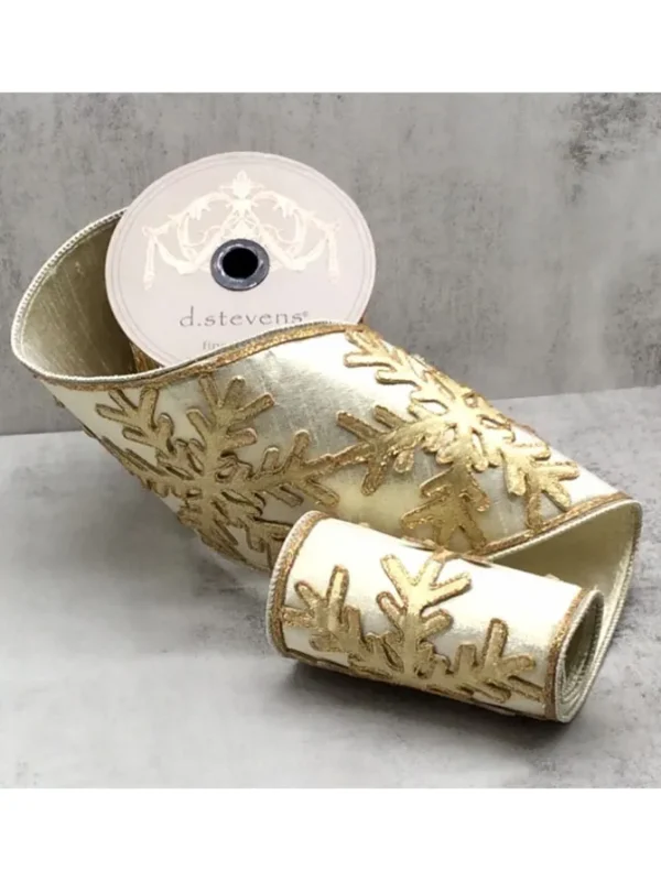 Gold Snowflake 5.25 in. x 5 yd. Light Gold Metallic Dupion