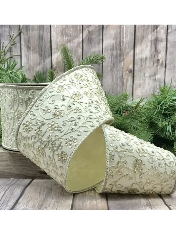 Jewel Floral Garden 4 in. x 10 yd. Ivory Dupion