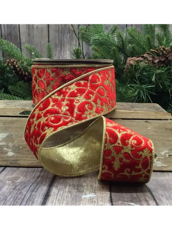 Velvet 2.5 in. x 10 yd. Red W/ Glitter Treillage