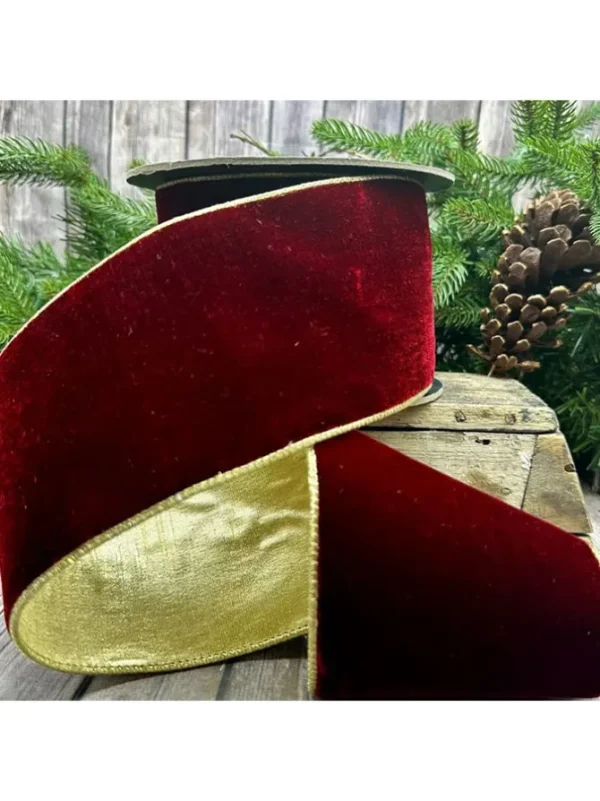 Velvet 4 in. x 10 yd. Ruby w/ Lt. Gold Back