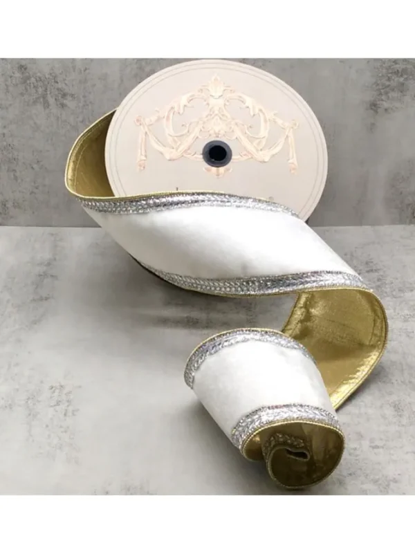 Velvet Crystal Jewel Side Trim 4 in. x 10 yd. Winter White