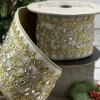 Velvet Floral Trim 4 in. x 5 yd. White/Gold W/Metallic Gold Back