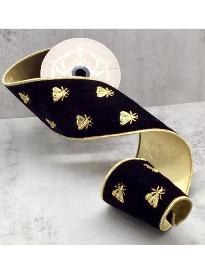 velvet_gold_embroidery_be_0.webp Velvet Gold Embroidery Bee 4 in. x 5 yd. Black